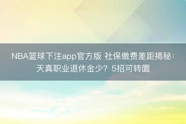 NBA篮球下注app官方版 社保缴费差距揭秘:天真职业退休金少?5招可转圜