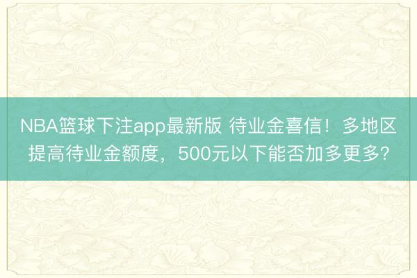 NBA篮球下注app最新版 待业金喜信！多地区提高待业金额度，500元以下能否加多更多？