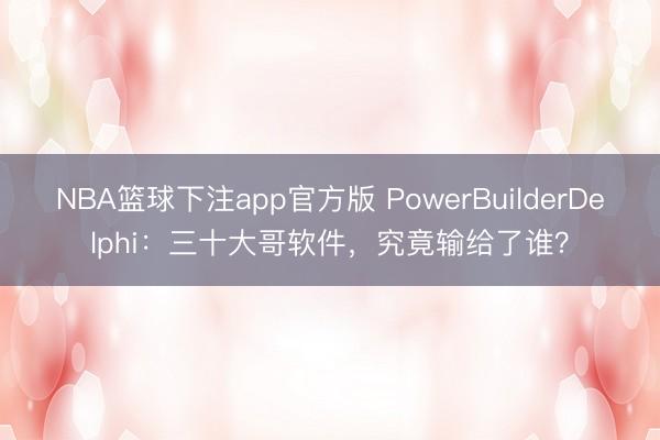 NBA篮球下注app官方版 PowerBuilderDelphi：三十大哥软件，究竟输给了谁？